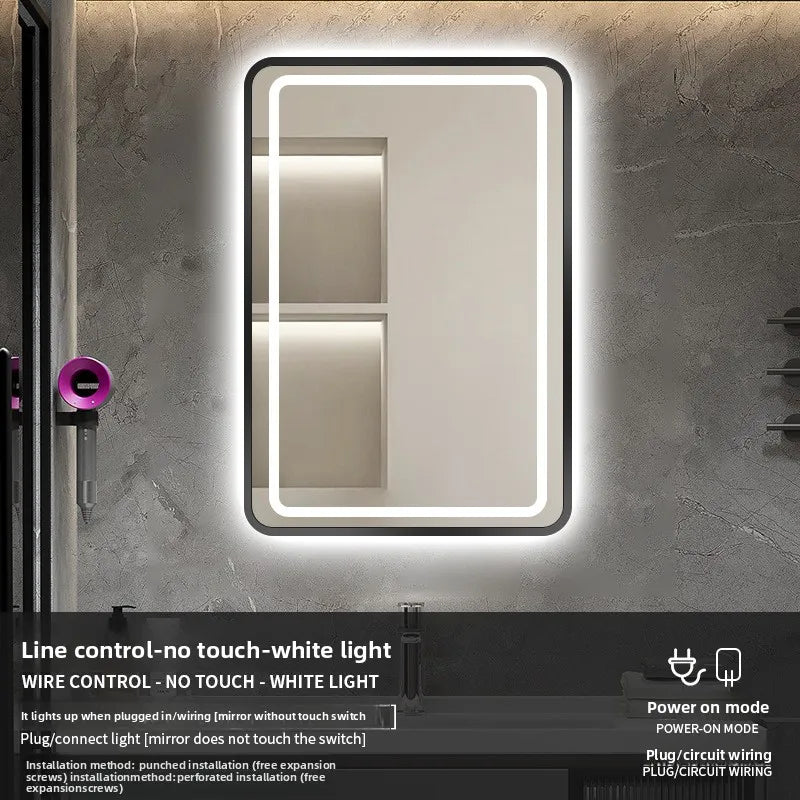 15 * 24 Inch Smart Bathroom Mirror Square Hotel Led Bathroom with Light Anti-fog Makeup Touch Screen Wall Hanging Small Vanity
