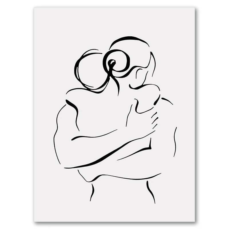Romantic Love Couple Line Posters Kissing Hugging Hold Hands Canvas Painting and Prints Wall Art Pictures for Living Room Decor