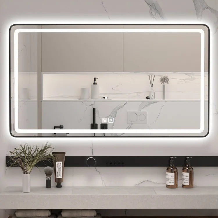 15 * 24 Inch Smart Bathroom Mirror Square Hotel Led Bathroom with Light Anti-fog Makeup Touch Screen Wall Hanging Small Vanity