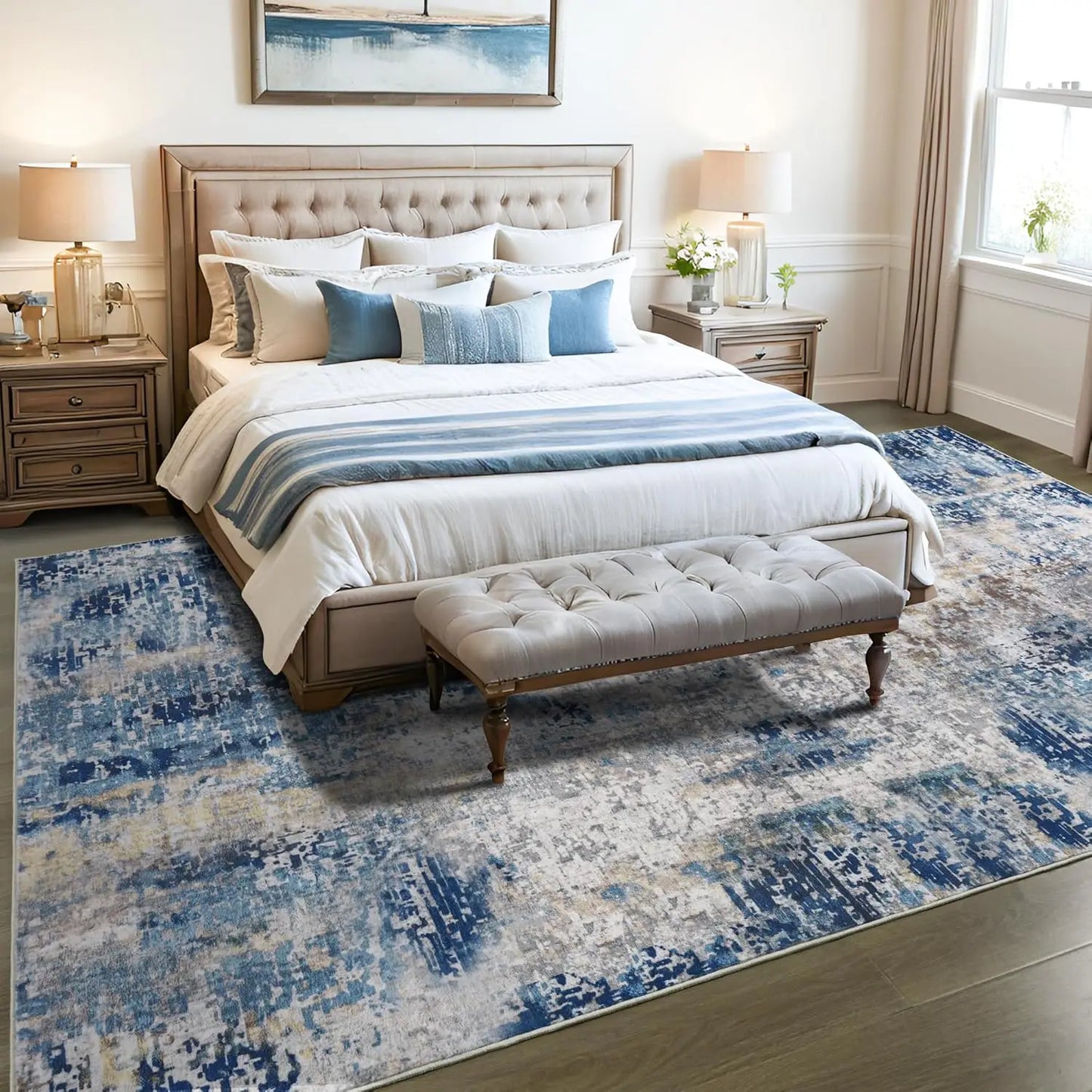 Living Room Area Rugs Soft Large Modern Abstract Area Rug, Boho Vintage Machine Washable Non Slip Carpet , Low Pile Rugs