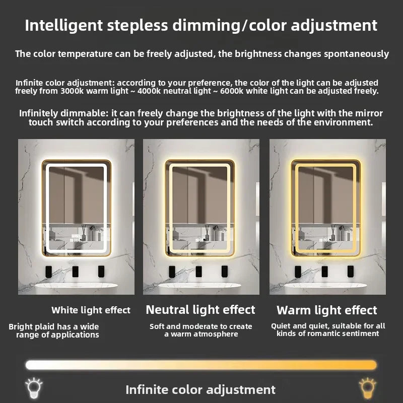 15 * 24 Inch Smart Bathroom Mirror Square Hotel Led Bathroom with Light Anti-fog Makeup Touch Screen Wall Hanging Small Vanity