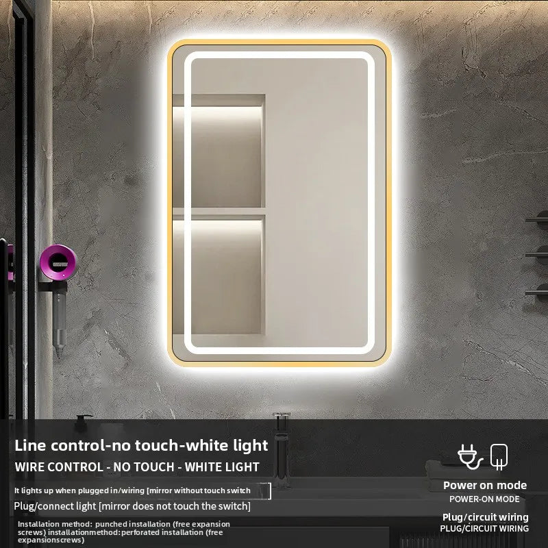 15 * 24 Inch Smart Bathroom Mirror Square Hotel Led Bathroom with Light Anti-fog Makeup Touch Screen Wall Hanging Small Vanity
