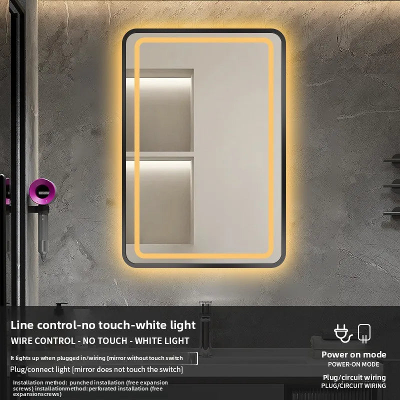 15 * 24 Inch Smart Bathroom Mirror Square Hotel Led Bathroom with Light Anti-fog Makeup Touch Screen Wall Hanging Small Vanity