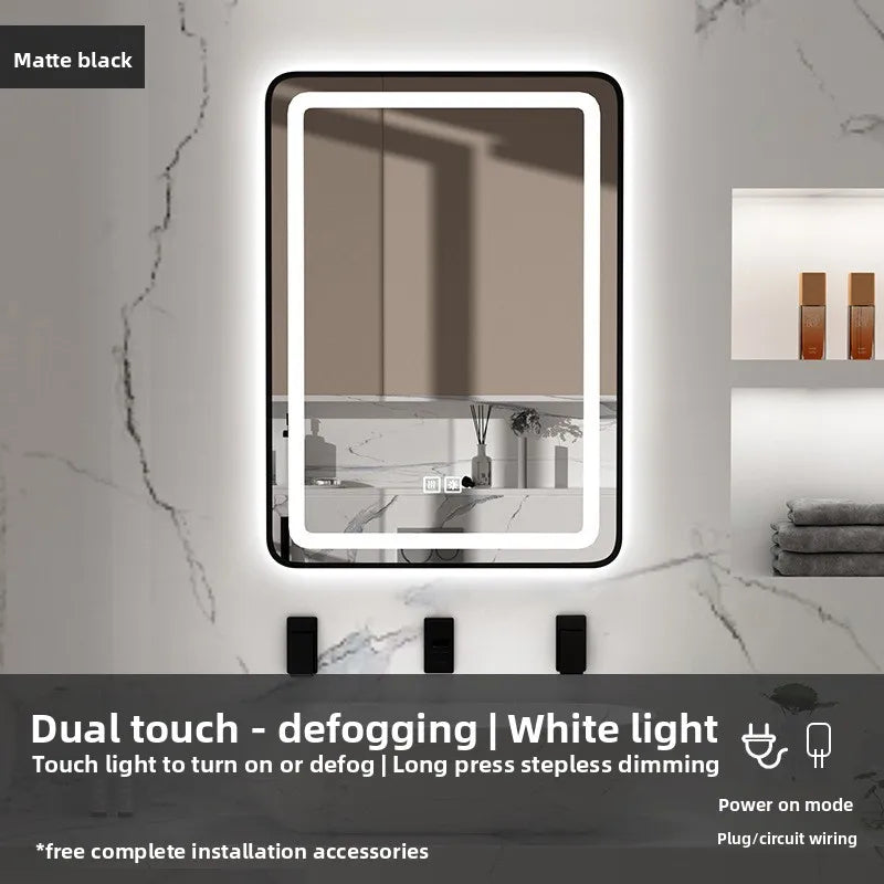 15 * 24 Inch Smart Bathroom Mirror Square Hotel Led Bathroom with Light Anti-fog Makeup Touch Screen Wall Hanging Small Vanity