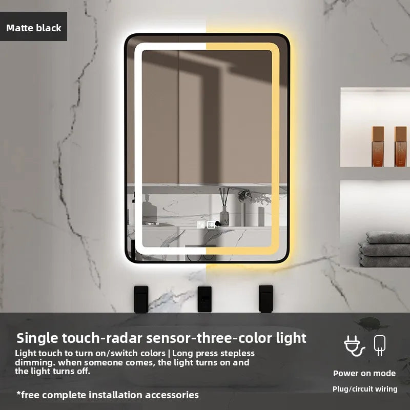 15 * 24 Inch Smart Bathroom Mirror Square Hotel Led Bathroom with Light Anti-fog Makeup Touch Screen Wall Hanging Small Vanity
