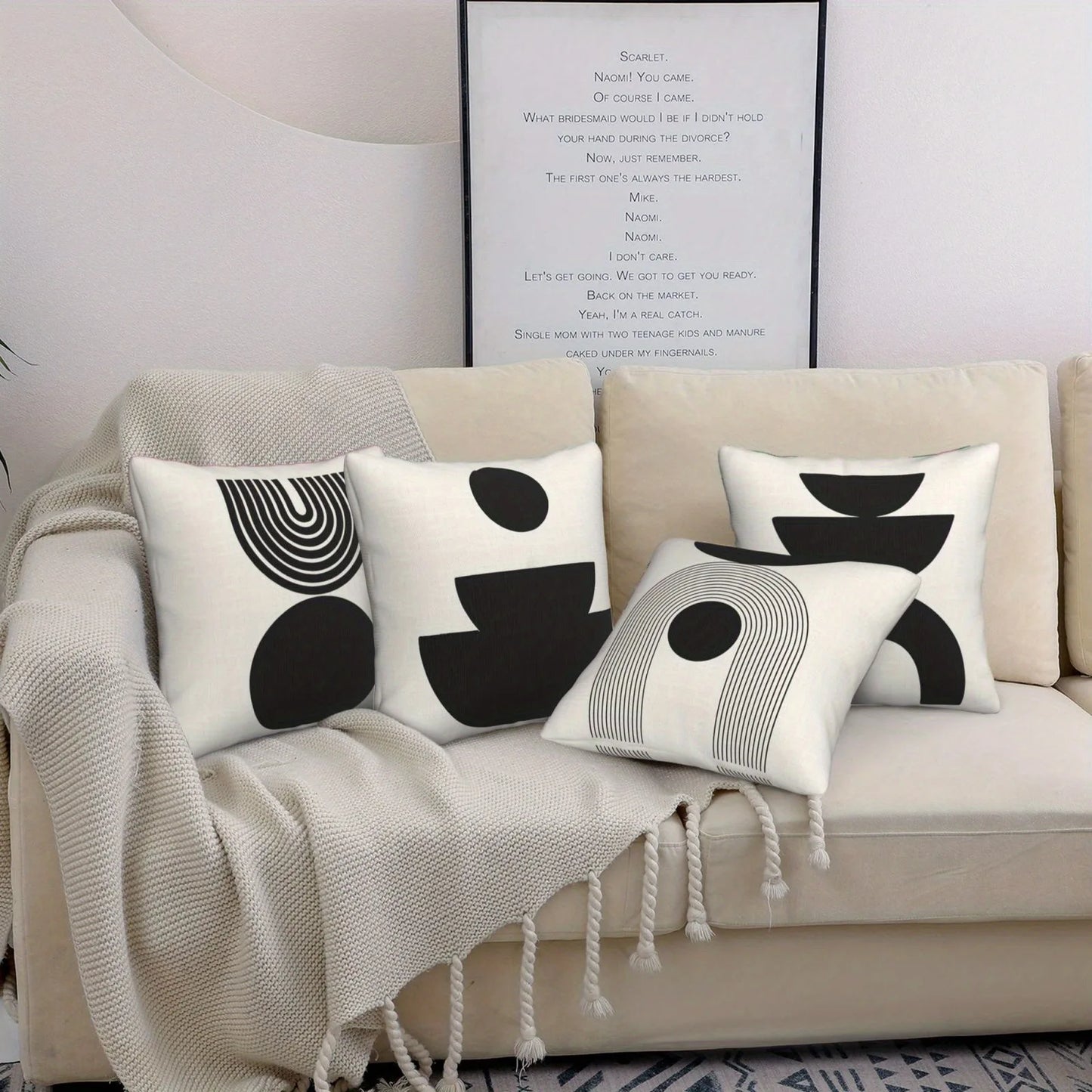 Black and White Geometric Simple PillowcasesBedroom Living Room Sofa Home Decor Polyester Cushion Cover with Zipper