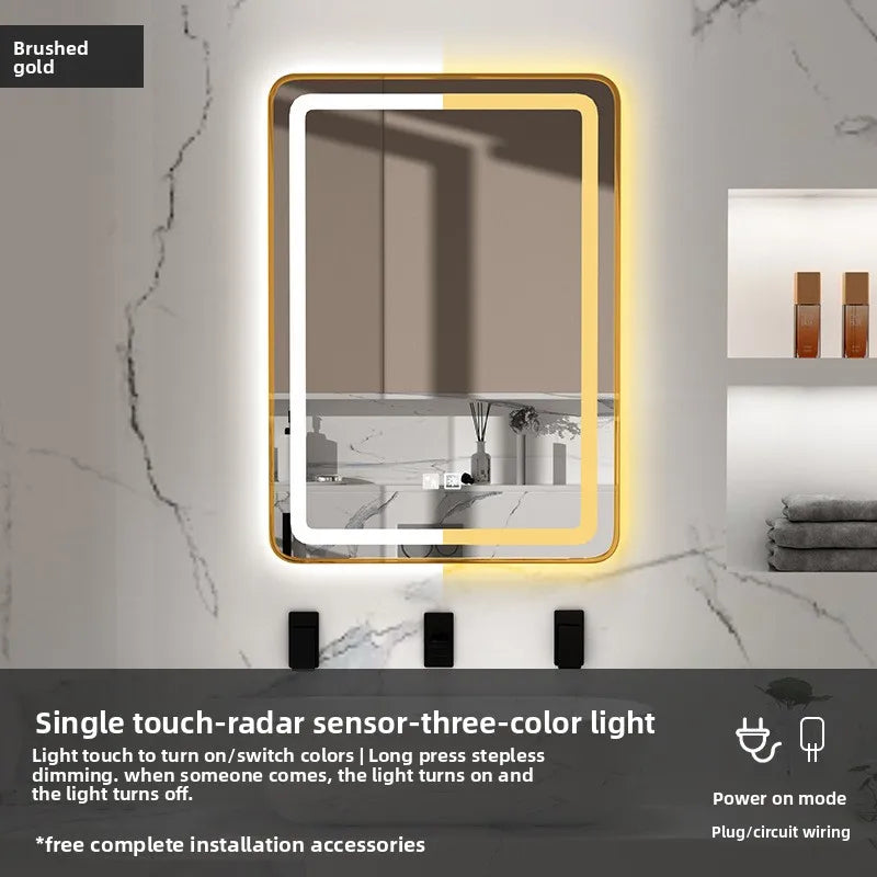 15 * 24 Inch Smart Bathroom Mirror Square Hotel Led Bathroom with Light Anti-fog Makeup Touch Screen Wall Hanging Small Vanity
