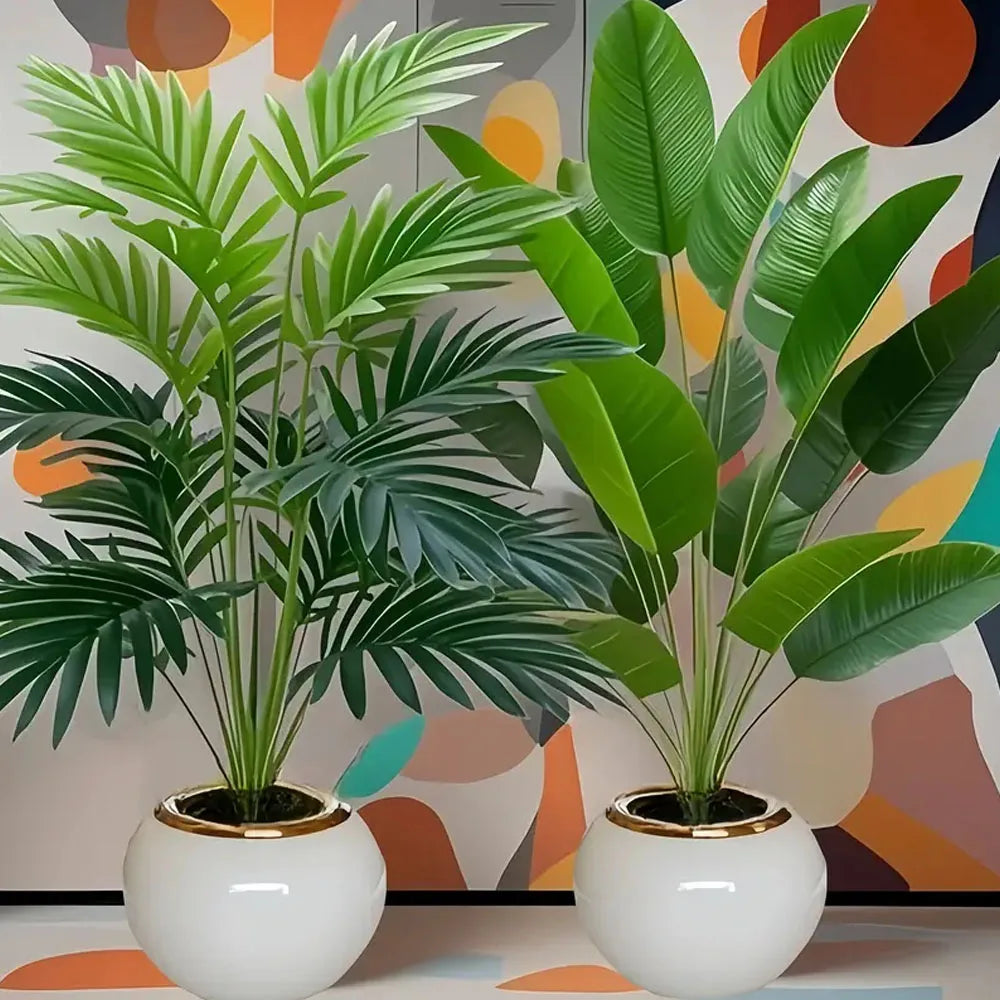 2Pcs Outdoor Artificial Green Plants with 24 Leaves Nordic-style Banana Leaf Palm Trees Designed Tropical Rainforest Landscapes