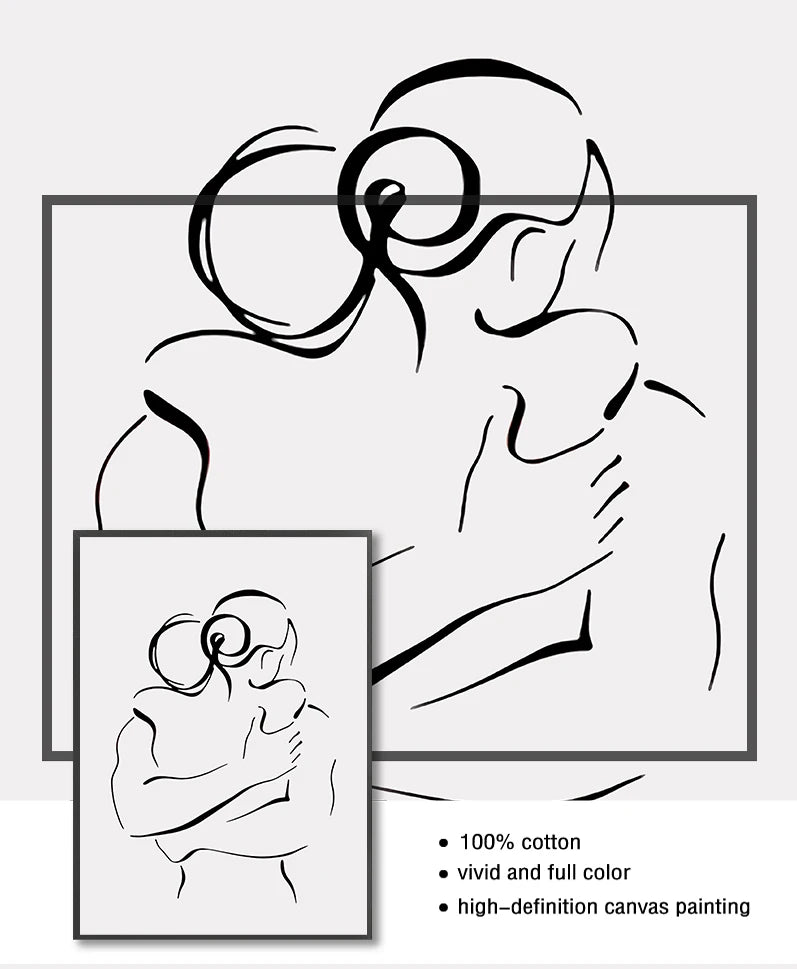 Romantic Love Couple Line Posters Kissing Hugging Hold Hands Canvas Painting and Prints Wall Art Pictures for Living Room Decor