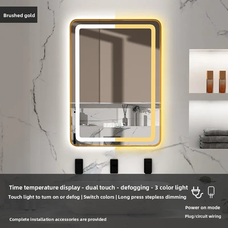 15 * 24 Inch Smart Bathroom Mirror Square Hotel Led Bathroom with Light Anti-fog Makeup Touch Screen Wall Hanging Small Vanity