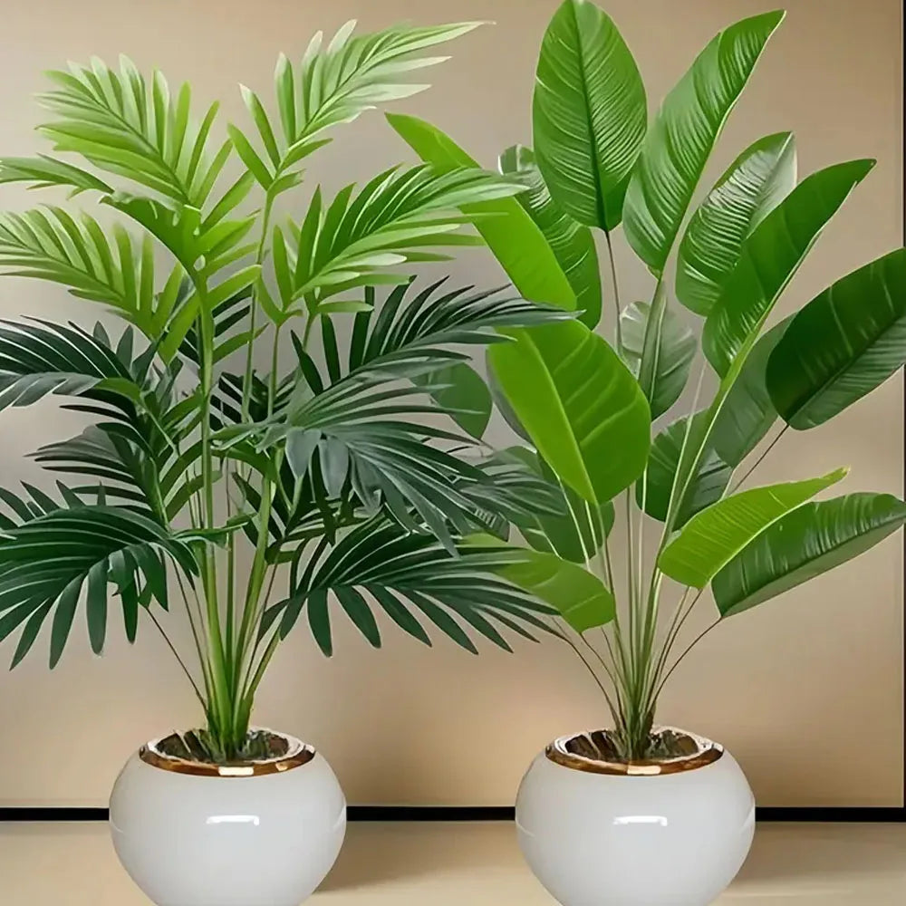 2Pcs Outdoor Artificial Green Plants with 24 Leaves Nordic-style Banana Leaf Palm Trees Designed Tropical Rainforest Landscapes