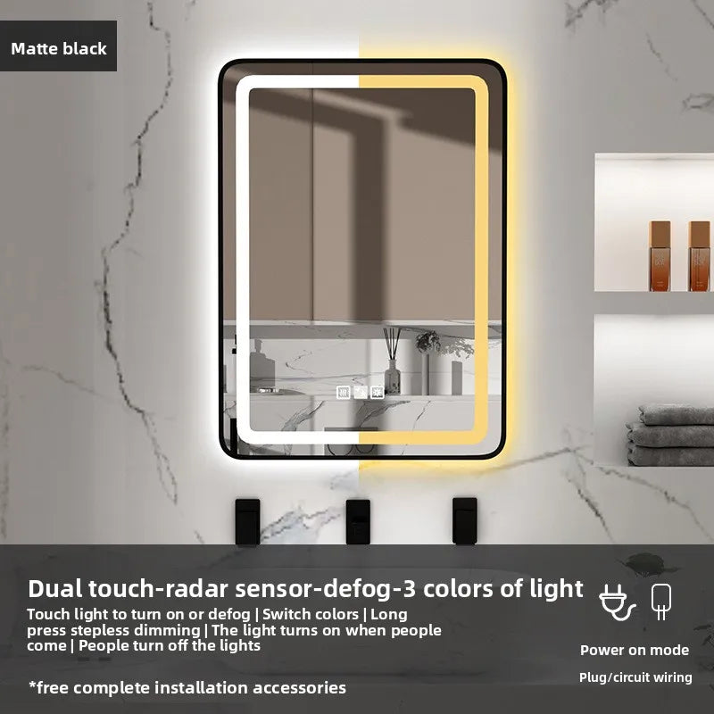 15 * 24 Inch Smart Bathroom Mirror Square Hotel Led Bathroom with Light Anti-fog Makeup Touch Screen Wall Hanging Small Vanity