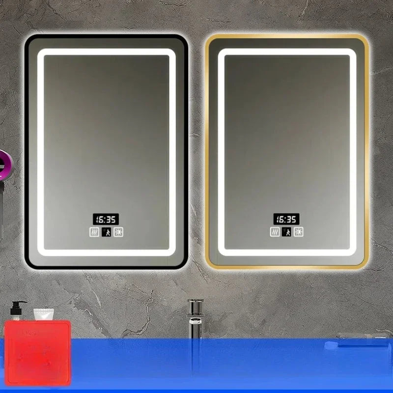 15 * 24 Inch Smart Bathroom Mirror Square Hotel Led Bathroom with Light Anti-fog Makeup Touch Screen Wall Hanging Small Vanity
