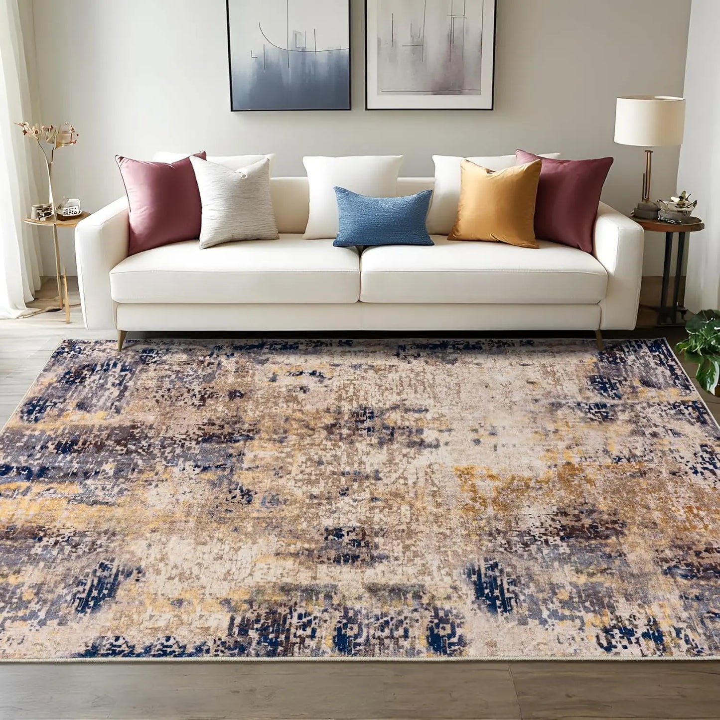 Living Room Area Rugs Soft Large Modern Abstract Area Rug, Boho Vintage Machine Washable Non Slip Carpet , Low Pile Rugs