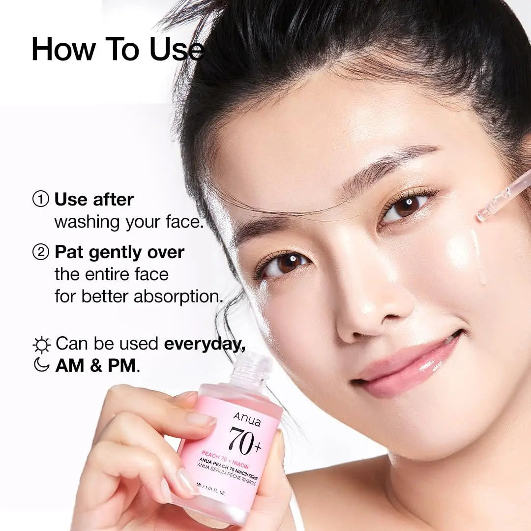 Anua Peach 70% Niacinamide Essence Moisturizing Facial Essence Brightening Skin Tone 30ml