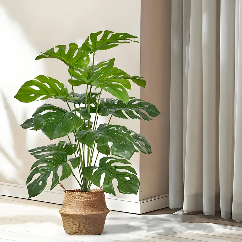2pcs Green 24Leaves Artificial Palm Plants and Monstera Plastic Plants Suitable for Bedroom Living Room Outdoor Decoration