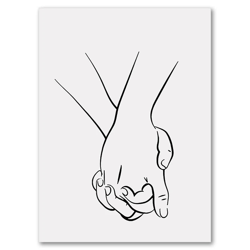 Romantic Love Couple Line Posters Kissing Hugging Hold Hands Canvas Painting and Prints Wall Art Pictures for Living Room Decor