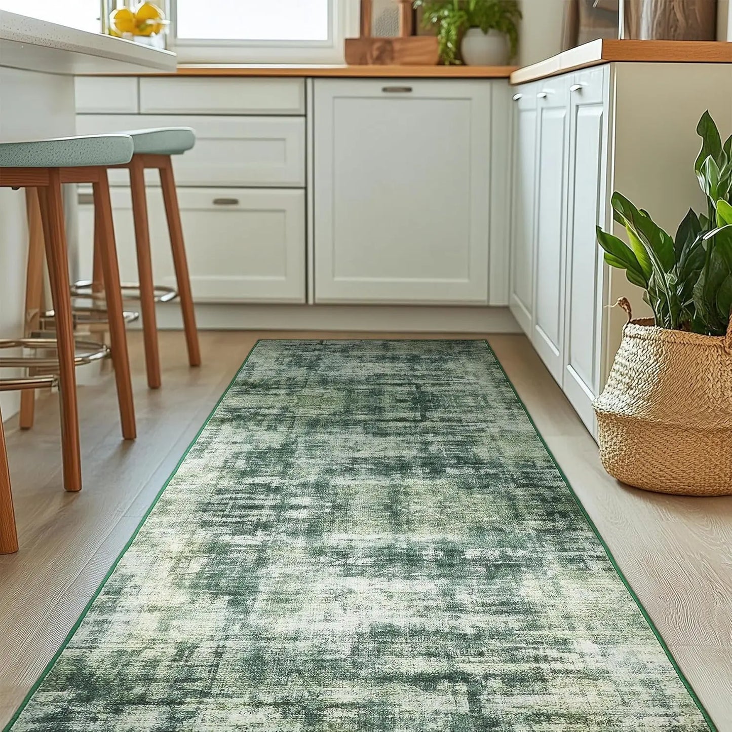 Green RugLiving Room Washable Abstract Area Rugs Bedroom Non-Slip Soft Carpet Indoor Floor Non-Shedding Rugs for Dining