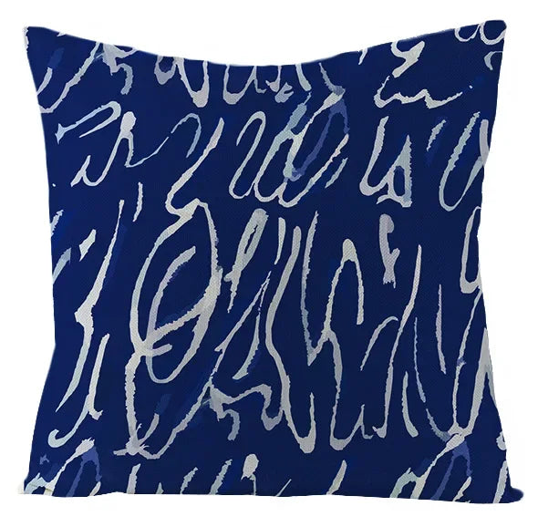 Boho Blue Geometric Series Linen Cushion Cover Throw Pillow Case Modern Minimalist Home Decor Pillowcase Pillow Cover for Couch