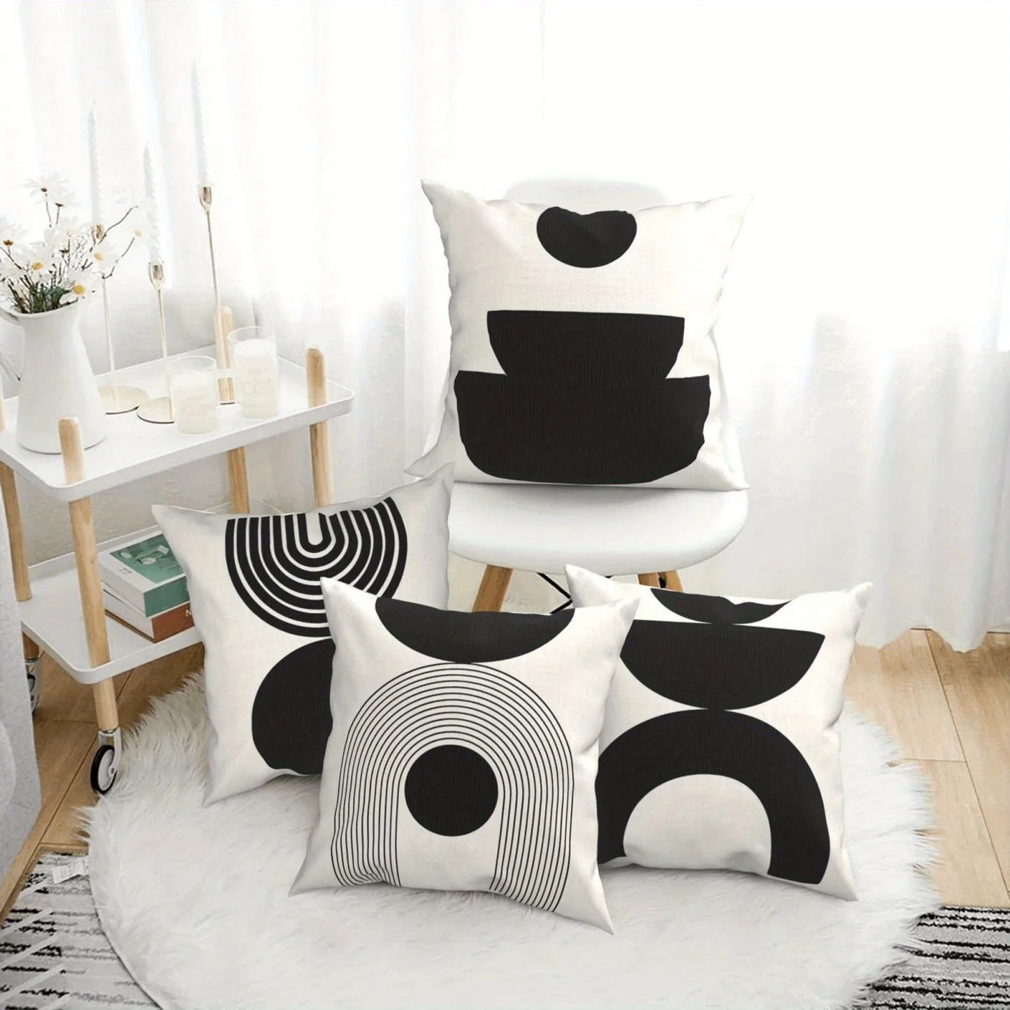 Black and White Geometric Simple PillowcasesBedroom Living Room Sofa Home Decor Polyester Cushion Cover with Zipper