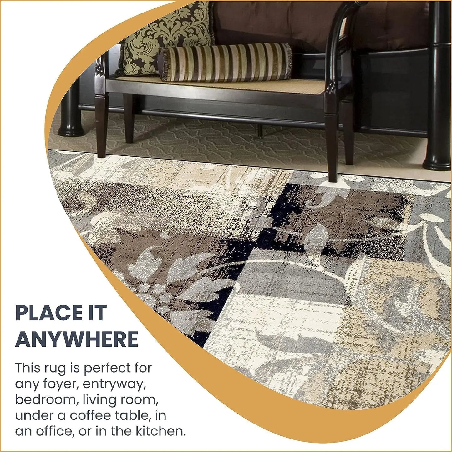 Superior Indoor Area Rug, Jute Backed, Perfect for Entryway, Office, Living/Dining Room, Bedroom, Kitchen, Floor, Modern Floral