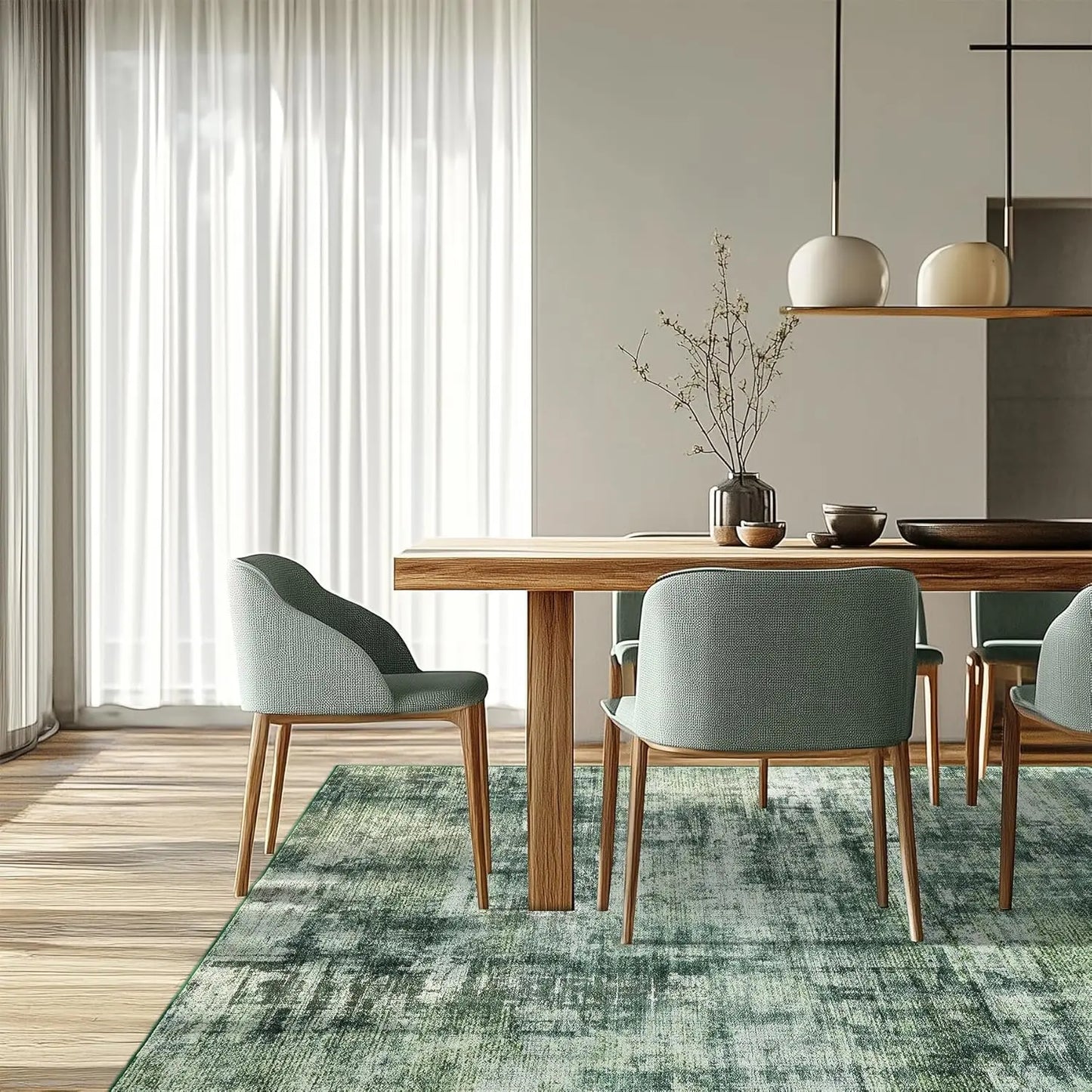 Green RugLiving Room Washable Abstract Area Rugs Bedroom Non-Slip Soft Carpet Indoor Floor Non-Shedding Rugs for Dining