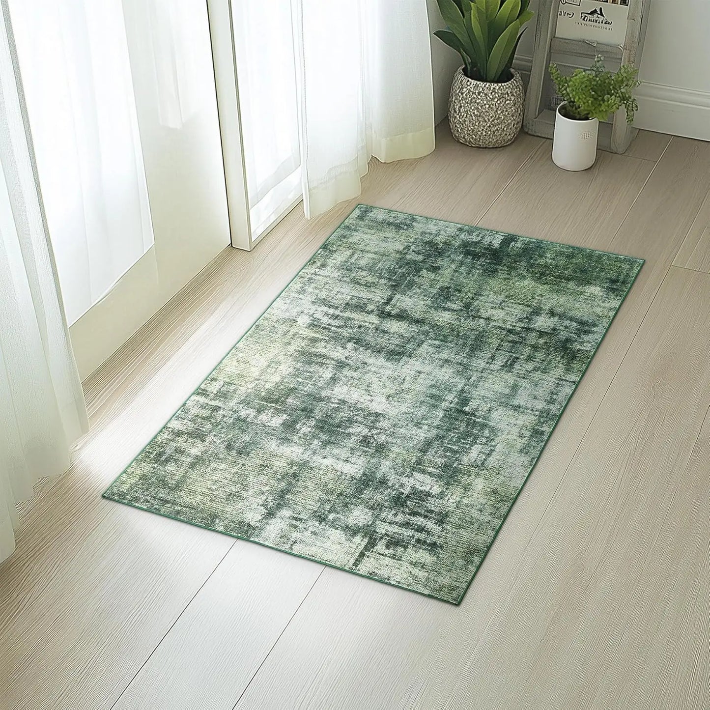 Green RugLiving Room Washable Abstract Area Rugs Bedroom Non-Slip Soft Carpet Indoor Floor Non-Shedding Rugs for Dining