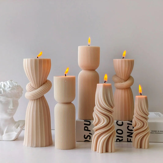 Striped Cylinder Aroma Candle Silicone Mold DIY Pillar Plaster Resin Ornaments Mould Handmade Soy Wax Candles Making Supplies