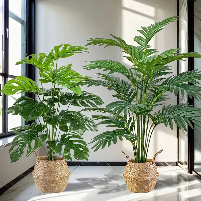 2pcs Green 24Leaves Artificial Palm Plants and Monstera Plastic Plants Suitable for Bedroom Living Room Outdoor Decoration