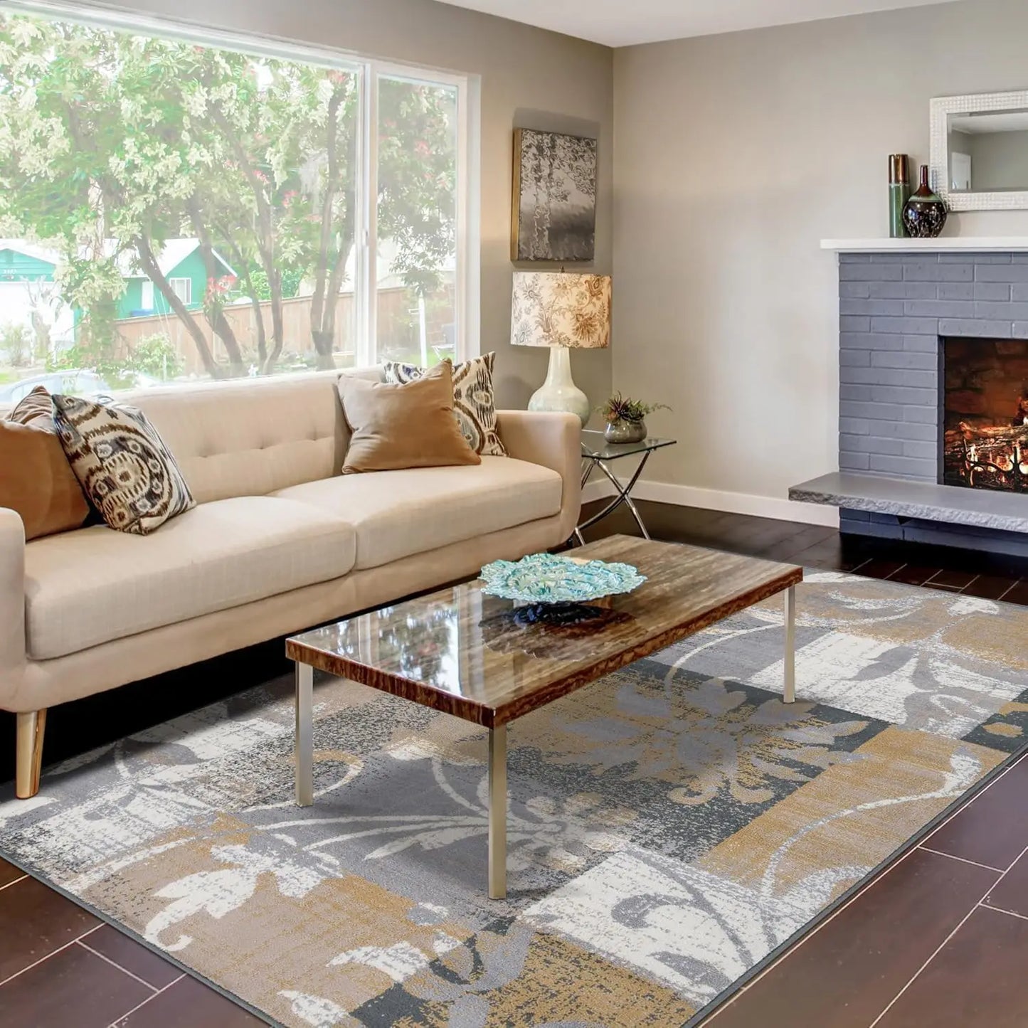 Superior Indoor Area Rug, Jute Backed, Perfect for Entryway, Office, Living/Dining Room, Bedroom, Kitchen, Floor, Modern Floral