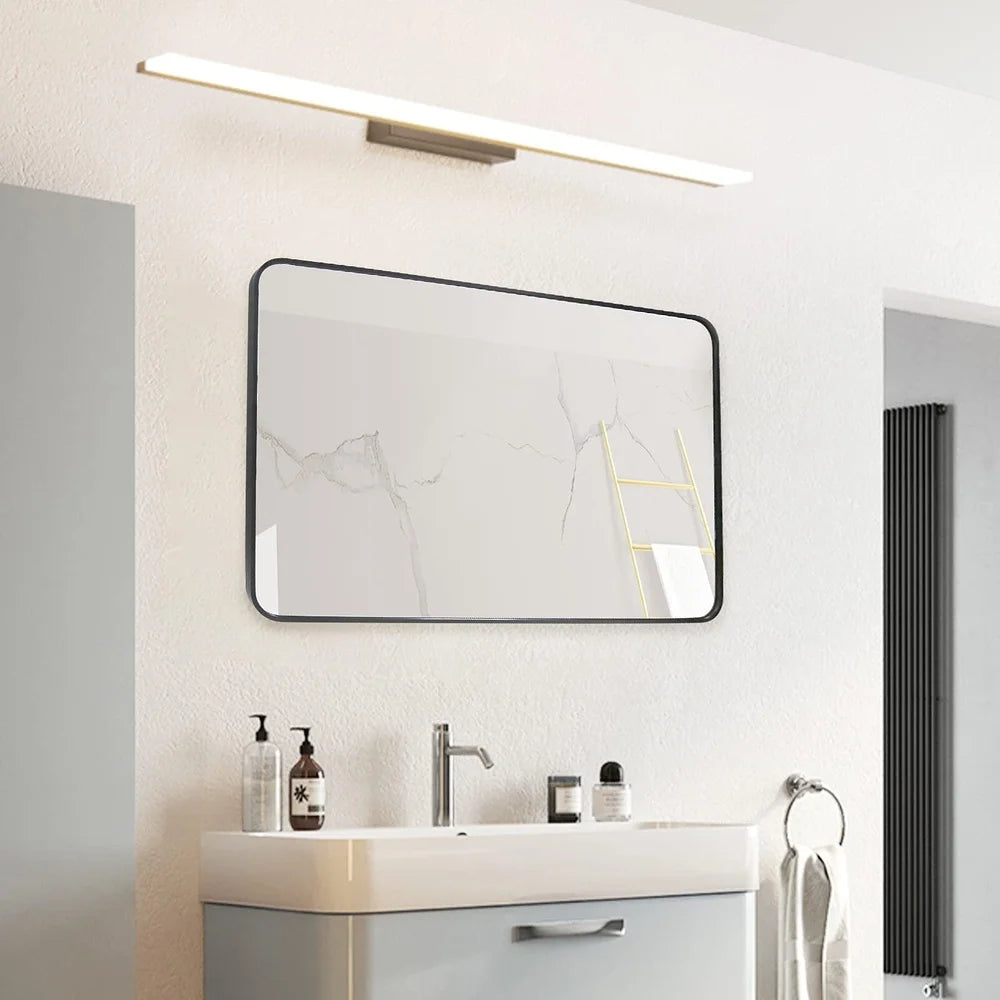 Large Wall Mounted Bathroom Mirror 30x40 Inch Rectangular Aluminum Frame Shatter Resistant Easy Install Bedrooms Living Rooms