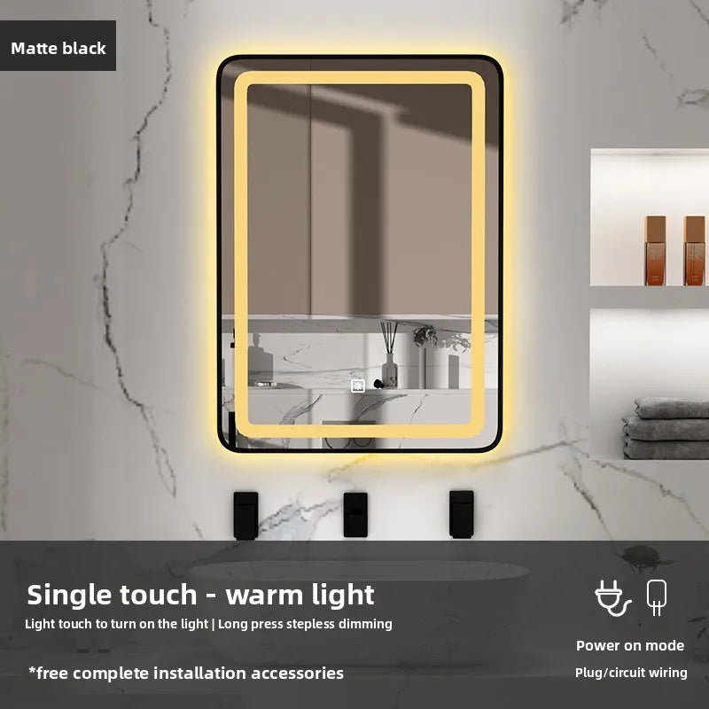 15 * 24 Inch Smart Bathroom Mirror Square Hotel Led Bathroom with Light Anti-fog Makeup Touch Screen Wall Hanging  Small Vanity