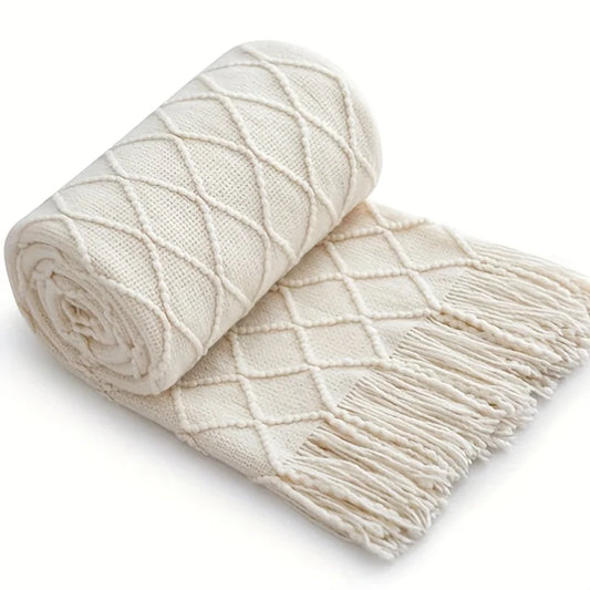 European Minimalist Diamond Pattern Acrylic Knitted Blanket, Sofa Bed Cover All Season Couch Throw Arrival Lightweight Bedspread