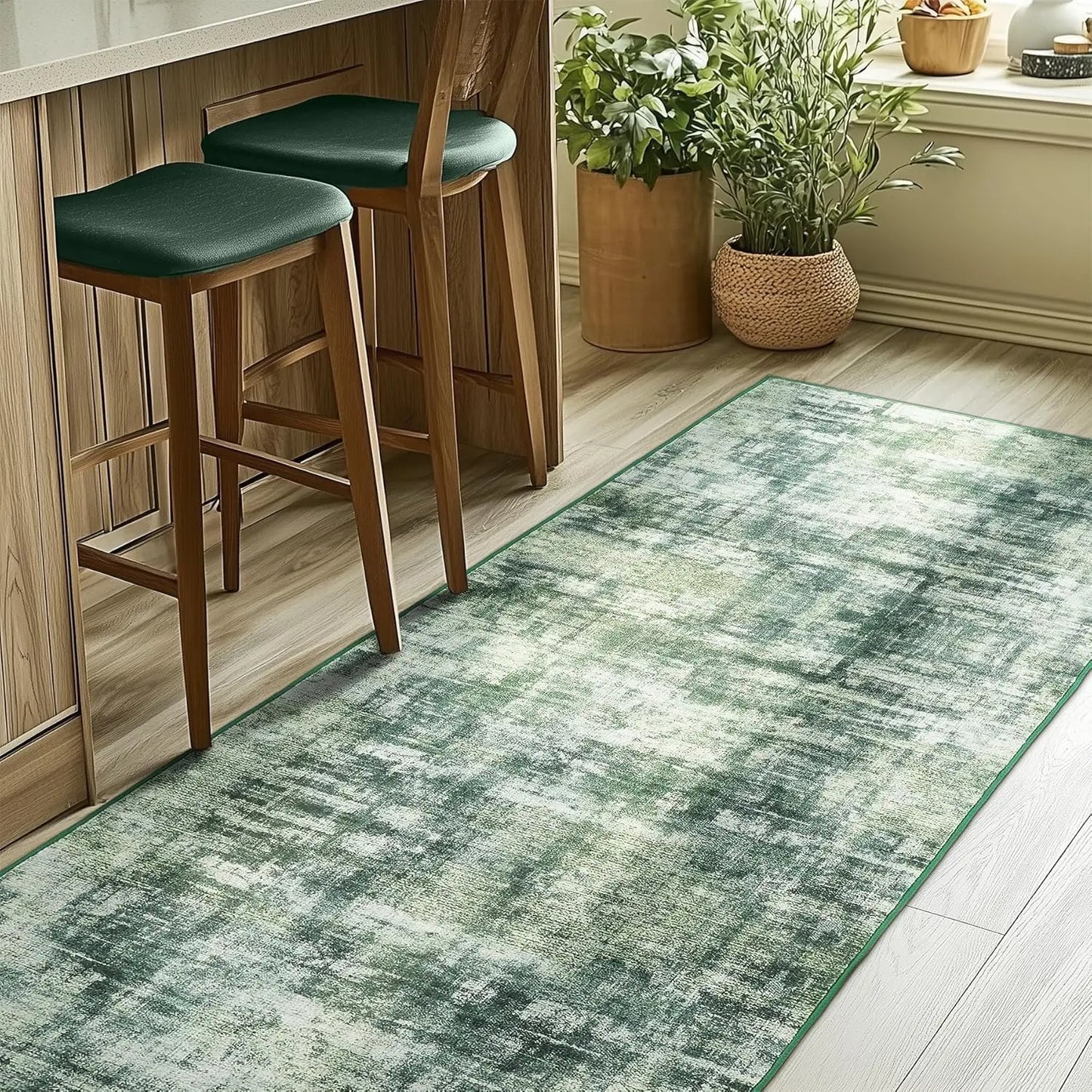 Green RugLiving Room Washable Abstract Area Rugs Bedroom Non-Slip Soft Carpet Indoor Floor Non-Shedding Rugs for Dining