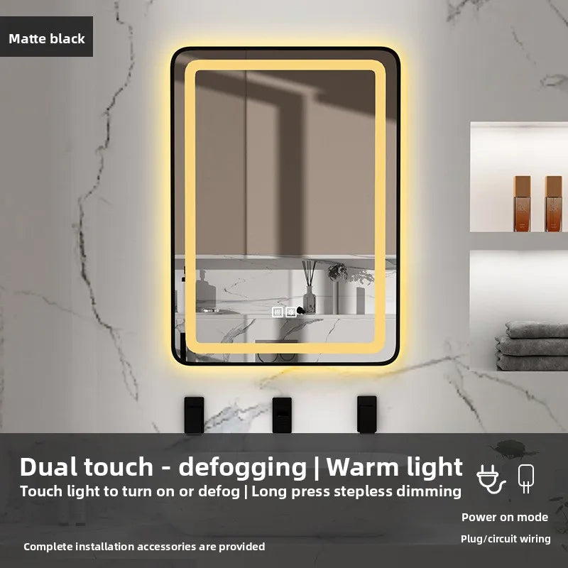 15 * 24 Inch Smart Bathroom Mirror Square Hotel Led Bathroom with Light Anti-fog Makeup Touch Screen Wall Hanging  Small Vanity