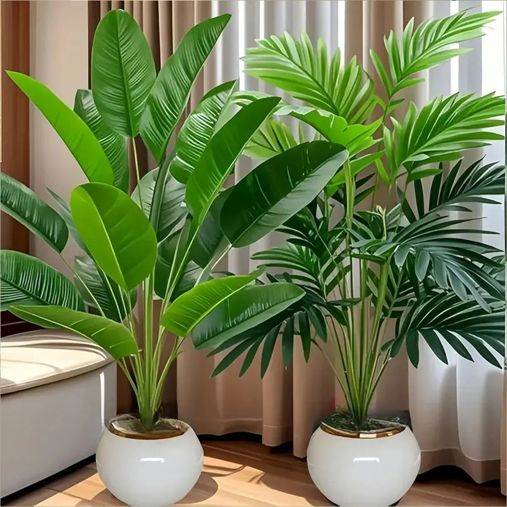 2Pcs Outdoor Artificial Green Plants with 24 Leaves Nordic-style Banana Leaf Palm Trees Designed Tropical Rainforest Landscapes