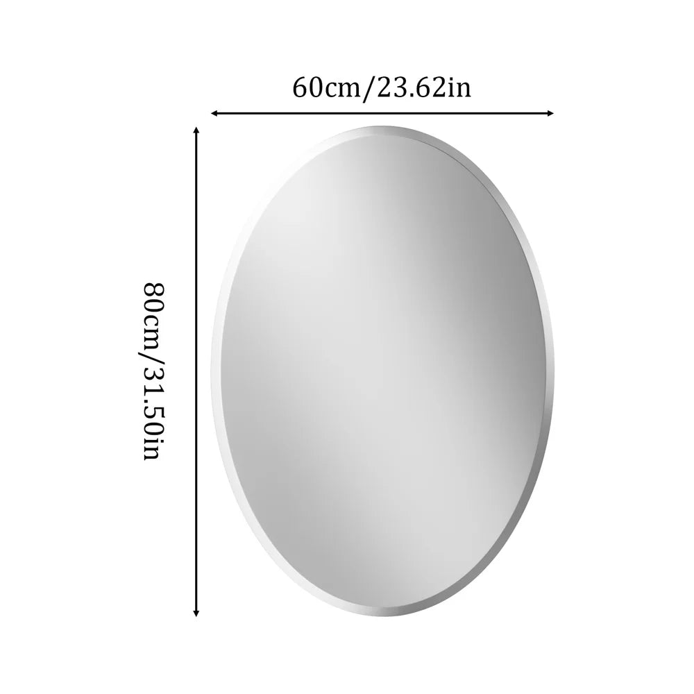 Wisfor Frameless Oval Wall Mirror Silver Beveled Edge Bathroom Vanity Mirror for Modern Home Decor, Fireplaces