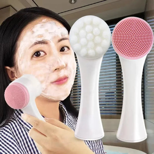 Soft silicone face brush, double-sided face cleaner, exfoliating, pore cleanser, exfoliating brush, makeup remover facial brush