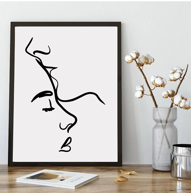 Romantic Love Couple Line Posters Kissing Hugging Hold Hands Canvas Painting and Prints Wall Art Pictures for Living Room Decor