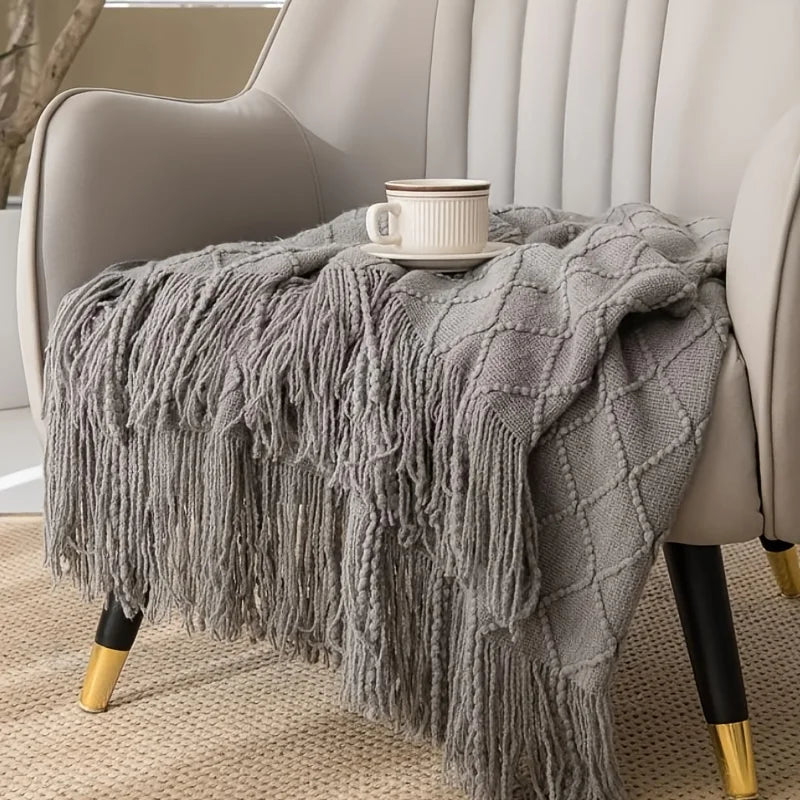 European Minimalist Diamond Pattern Acrylic Knitted Blanket, Sofa Bed Cover All Season Couch Throw Arrival Lightweight Bedspread