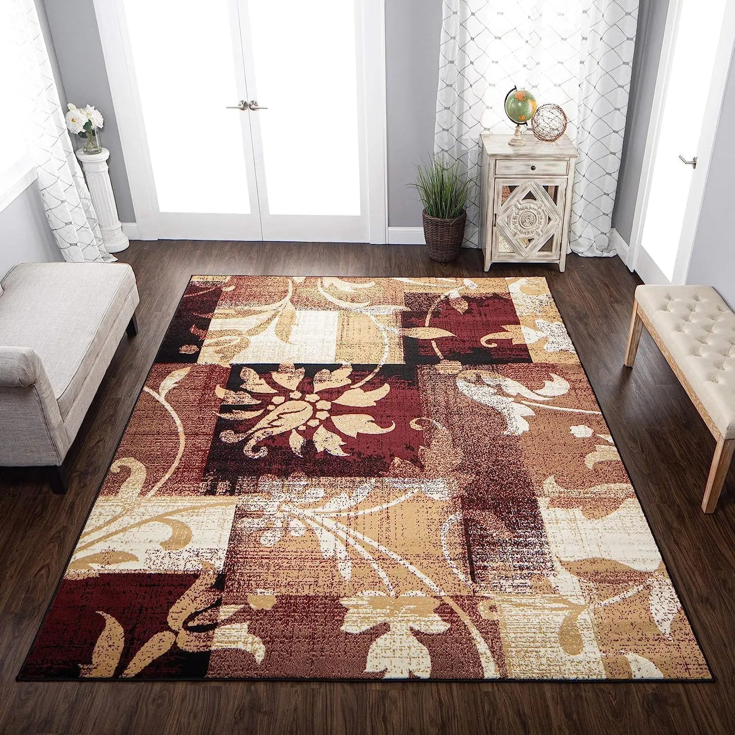 Superior Indoor Area Rug, Jute Backed, Perfect for Entryway, Office, Living/Dining Room, Bedroom, Kitchen, Floor, Modern Floral