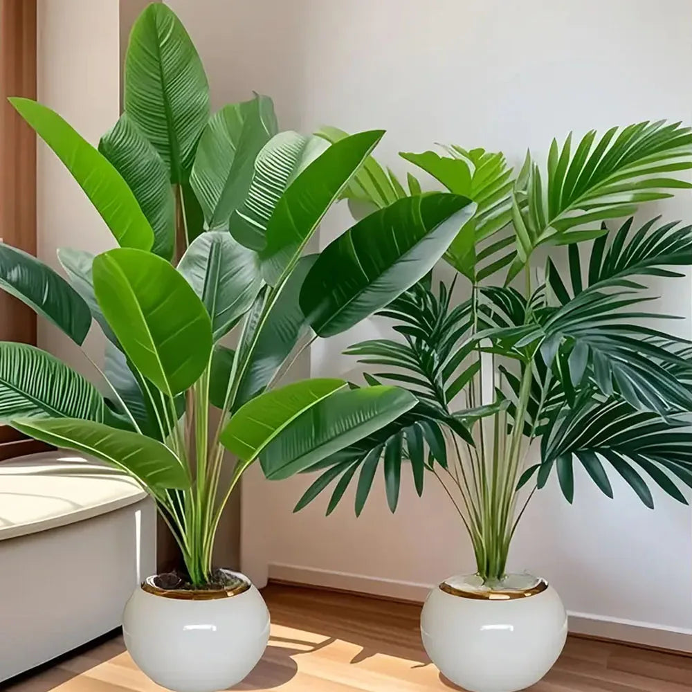2Pcs Outdoor Artificial Green Plants with 24 Leaves Nordic-style Banana Leaf Palm Trees Designed Tropical Rainforest Landscapes