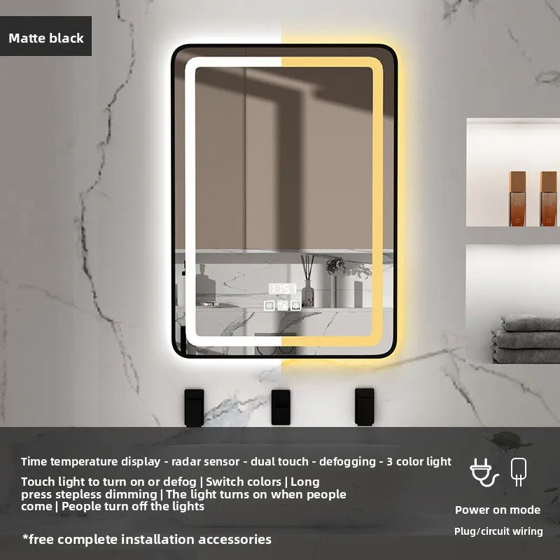 15 * 24 Inch Smart Bathroom Mirror Square Hotel Led Bathroom with Light Anti-fog Makeup Touch Screen Wall Hanging  Small Vanity
