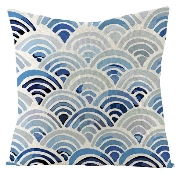 Boho Blue Geometric Series Linen Cushion Cover Throw Pillow Case Modern Minimalist Home Decor Pillowcase Pillow Cover for Couch