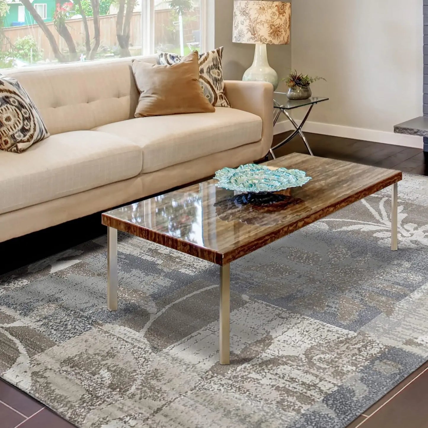 Superior Indoor Area Rug, Jute Backed, Perfect for Entryway, Office, Living/Dining Room, Bedroom, Kitchen, Floor, Modern Floral