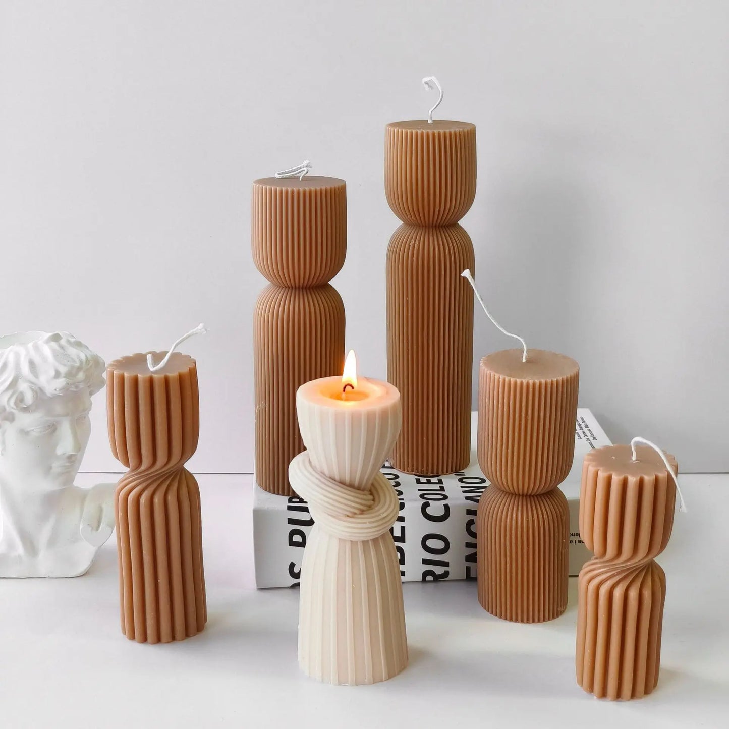 Striped Cylinder Aroma Candle Silicone Mold DIY Pillar Plaster Resin Ornaments Mould Handmade Soy Wax Candles Making Supplies