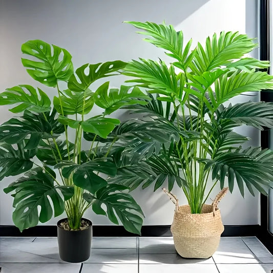 2pcs Green 24Leaves Artificial Palm Plants and Monstera Plastic Plants Suitable for Bedroom Living Room Outdoor Decoration