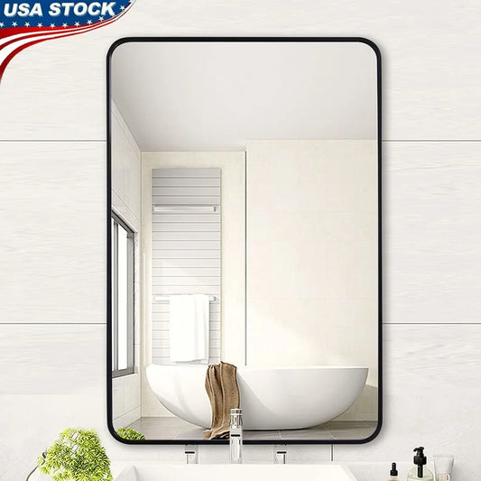 Large Wall Mounted Bathroom Mirror 30x40 Inch Rectangular Aluminum Frame Shatter Resistant Easy Install Bedrooms Living Rooms