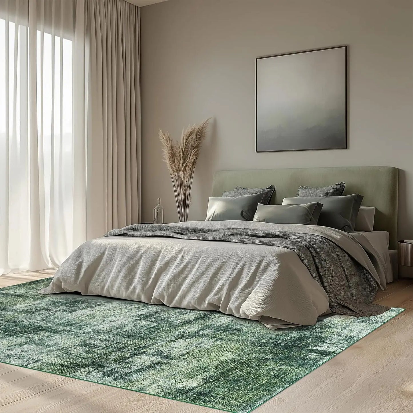 Green RugLiving Room Washable Abstract Area Rugs Bedroom Non-Slip Soft Carpet Indoor Floor Non-Shedding Rugs for Dining