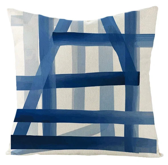 Boho Blue Geometric Series Linen Cushion Cover Throw Pillow Case Modern Minimalist Home Decor Pillowcase Pillow Cover for Couch
